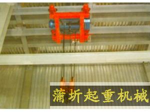 當(dāng)起重載荷大，而廠房結(jié)構(gòu)及空間有限，單雙梁起重機(jī)不能滿足起吊要求時(shí)，采用雙軌架空小車起重機(jī)。
